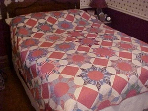 VINTAGE HAND MADE QUILT, MARINER's COMPASS, - Picture 1 of 9