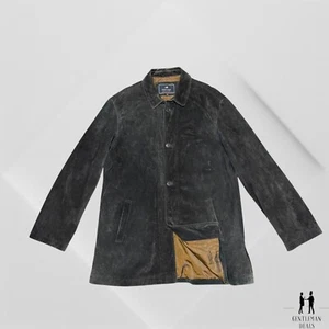 Newport Harbor Black Green Suede Jacket L Long Chore Coat Longline Utility Y2K - Picture 1 of 15