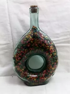 Decorative Kitchen Round Glass Teal Donut Bottle Colored Corn Filled 10"x6" - Picture 1 of 13