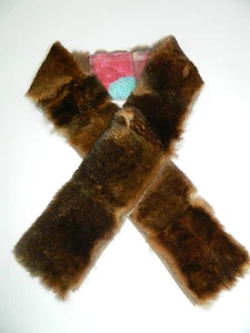 NEW BROWN CHINCHILLA REX FUR STOLE COLLAR SCARF BOA FASHION TWO SIDES FLOWERS - Bild 1 von 3