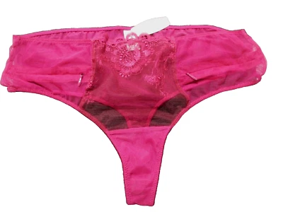 Victoria's Secret Tanga Panty Talla Grande Fushia Malla Transparente Encaje Hiphugger Cremallera Foto 1 de 4