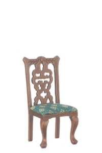 Dolls House Chair with Green Seat Walnut Colour JASPERS Miniature 1:12th Scale - Picture 1 of 9