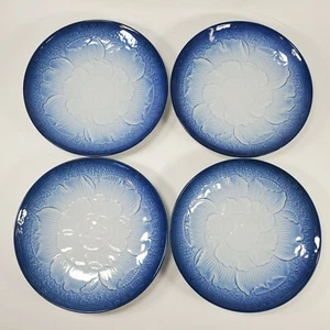 Rare VTG Japanese Arita Porcelain Plates 7.25" Peony Embossed Blue White 4 Set - Picture 1 of 10
