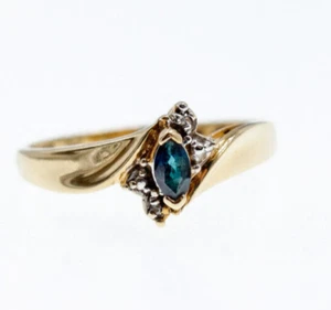 10K YELLOW GOLD BLUE SPINEL & DIAMONDS RING SIZE 8 - Picture 1 of 3