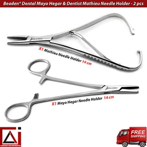 Dental Mathieu Needle Holder 14 cm & Dentist Mayo Hegar Needle Holder 14 cm 2pcs - Picture 1 of 5