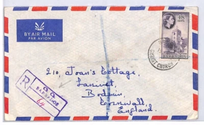 Cubierta de correo aéreo BARBADOS QEII registrada *Ch. Ch* Christchurch GB 1963 YS114 Foto 1 de 4