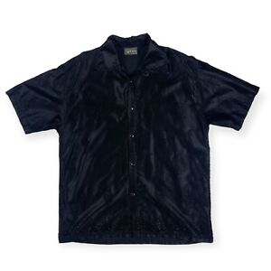 Pop Icon Men's Vintage 90's Black Raised Velvet Satin Button Front Shirt XL