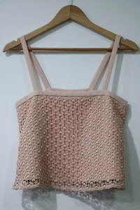 Kookai Women's Crop Top Size 34 Blush Peach Non-Stretch Lace Fully Lined VG Cond - Picture 1 of 9