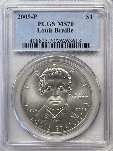 2009-P PCGS MS70 LOUIS BRAILLE COMMEMORATIVE SILVER DOLLAR Cover
