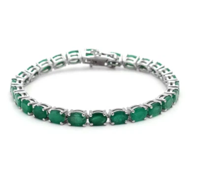 Pulsera de plata de ley 925 con bloqueo de caja de piedras preciosas de esmeralda de 7,5 pulgadas joyería de regalo Foto 1 de 4