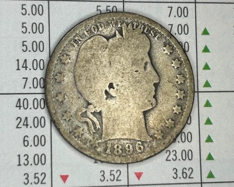 1896 O Barber Quarter G Good 90% Silver 25c US Coin- GOOD - zm Cover