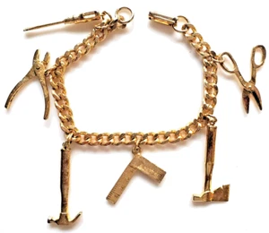 Vintage 6 gold tone miniature tools charm bracelet by GRC Intercast - Picture 1 of 8