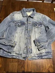 American Eagle Herren Denim Jeansjacke Distressed Größe Large Neu ohne Etikett - Bild 1 von 3