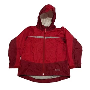 L.L. Bean Small 4 Youth Red Rain Jacket Hooded Nylon Back Pocket - Picture 1 of 8