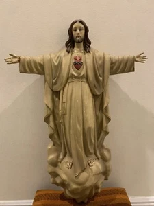 Estatua de pared de Jesús de madera tallada a mano figura de Cristo Sagrado Corazón - Imagen 1 de 24