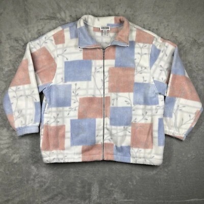 Alfred Dunner Sweatshirt Ladies XL Zip-Up Fleece Embroidered Leaf Check Pattern - Image 1 of 4