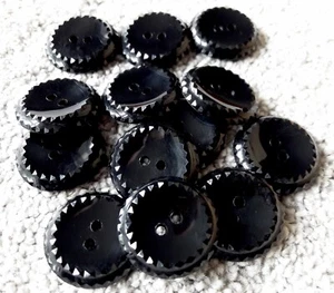 Small 15mm 23mm Black Patent Polished Sparkle 2 Hole Jacket Buttons (Q56A Q56B) - Picture 1 of 3