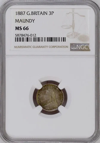 NGC MS66, 1887 Queen Victoria Threepence, beautiful toning Cover