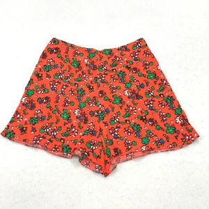 TopShop Shorts Womens 4 Orange Floral High Waisted Flat Front NEW - Picture 1 of 17