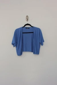 MaxMara Weekend Womens Open Front Cropped Cardigan Size S Blue Preppy Academia - Picture 1 of 10