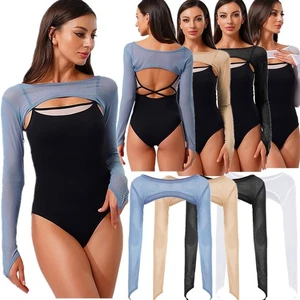 Mädchen Tanzkleidung Bühne Crop Tops Netz Pullover Schultern Strass Lange Ärmel - Picture 1 of 59