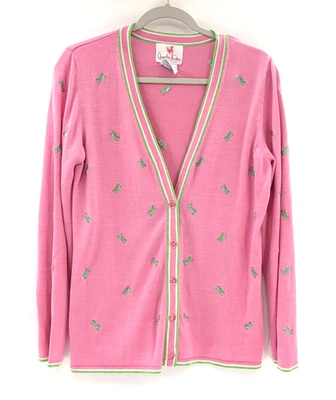 Шарлатан заводской розовый шелк хлопок зеленый кузнечики кардиган свитер размер маленький - Изображение 1 из 4