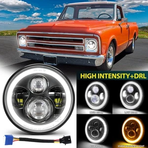 Faro LED redondo cromado de 7 pulgadas Halo ojos de ángel DRL para camioneta Chevy Camaro - Imagen 1 de 13
