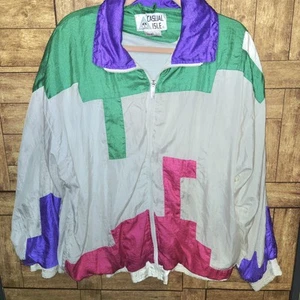 Vintage Casual Isle Colorblock 80s Retro Windbreaker Jacket Large - Picture 1 of 4
