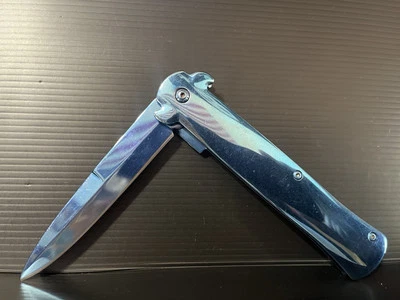 8.5” BLUE Stiletto Folding Knife ~Spring Assist~ - Image 1 of 4