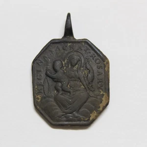 Antique Devotional Medal Bronze SAINT DOMINGO VIRGIN OF THE ROSARY 17th Century - Picture 1 of 3