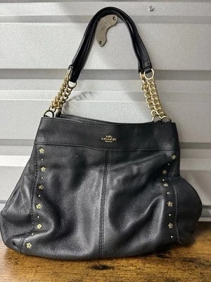 RARE COACH Lexy Hobo Gold Studs/ Rivets on Black Pebble Leather Shoulder Bag - Image 1 of 4