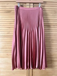REISS Pleated Satin Skirt Dora Rose Blush Pink Lined UK 14 New - Picture 1 of 10