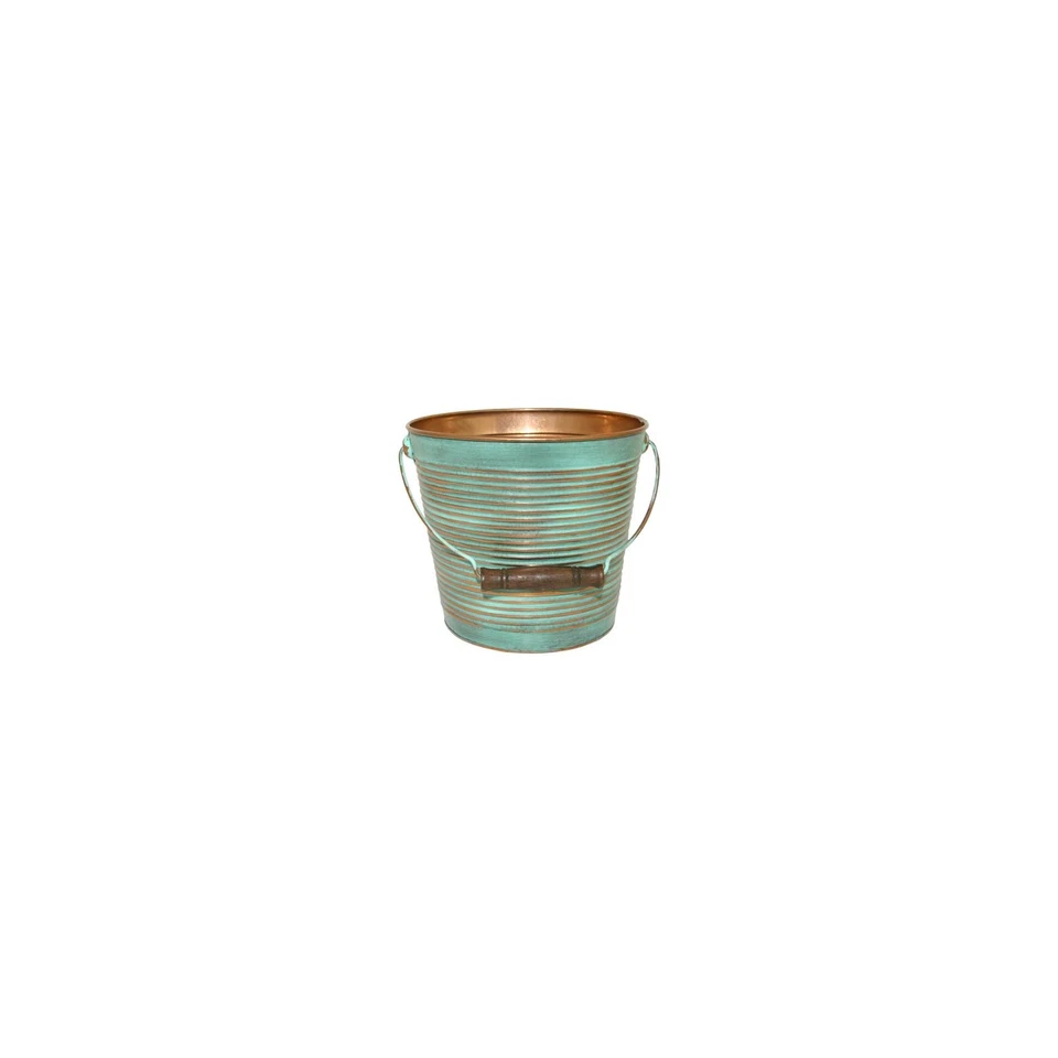 Robert Allen MPT01760 Planter With Handle, Vintage Copper Ribbed Metal, 10 In. - - Image 1 of 1
