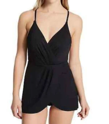 Anne Cole Surplice Maillot Swim Dress Black Sexy Size 12 LQQK New With Tags - Image 1 of 4