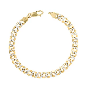14K Yellow Gold Mens 6.5mm Diamond Cut White Pave Cuban Curb Chain Bracelet 8.5" - Picture 1 of 9