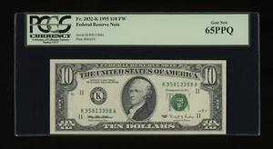 DBR 1995 $10 FRN Dallas Gem Fr. 2032-K PCGS 65 PPQ Serial K95813398A - Picture 1 of 2