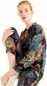 $128 NWT J CREW Black Silk Twill Paisley Blouse Top EXQUISITE FALL Colors! 2 XS - Picture 1 of 19