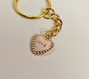Love Pink Heart - Charm Keychain / Pendant Key Chain - Gold Color Metal - Picture 1 of 3