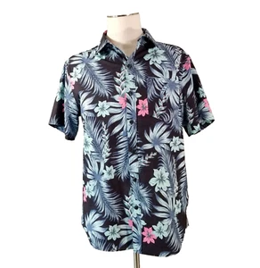 Hurley Hawaiian shirt mens medium black floral short sleeve Dri-Fit stretch Surf - Picture 1 of 13
