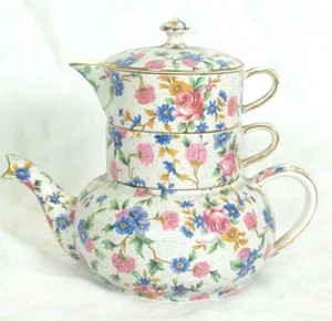 Royal Winton Grimwades England OLD COTTAGE CHINTZ Mini Teapot Stacking Set - Picture 1 of 8