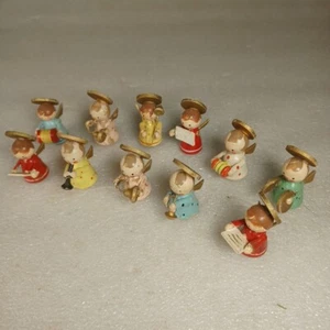 11 VTG FERI Italy Handmade Band Wooden ANGEL Decorations 1-1/4" Erzgebirge Style - Picture 1 of 15