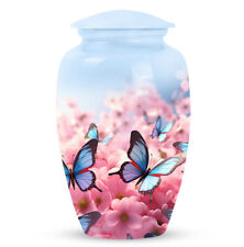 Blue Butterfly On Pink Meadow Cremation Urn For Human Ashes