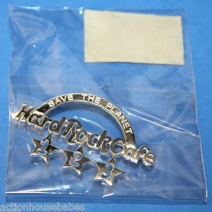 HARD ROCK CAFE 1 2 3 STARS LAPEL PIN SAVE THE PLANET - STERLING SILVER - NEW - Picture 1 of 2