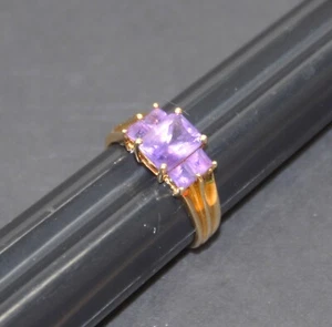 14k Yellow Gold & Amethyst Ladies Ring Size 7 Emerald Cut - Picture 1 of 7