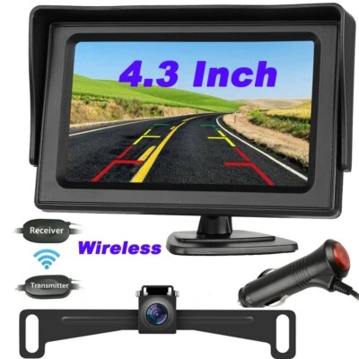 Wireless car backup camera rear view parking system night vision+4.3 display - Image 1 of 4