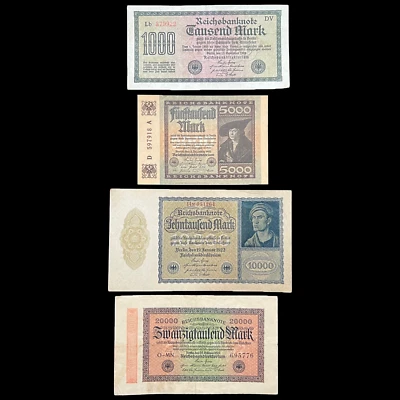 Juego de 4 billetes de Alemania 1922 marca Primera Guerra Mundial antes de la Segunda Guerra Mundial nazi Kaiser Reich antiguo Foto 1 de 4