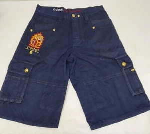 Coogi Men 34x15 Cargo Shorts Loose Blue Spellout Logo Cotton Gold Buttons Baggy  - Picture 1 of 17