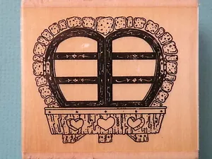 Heart Shaped Window w/Flower Box STAMP OASIS Rubber Stamp - Picture 1 of 2