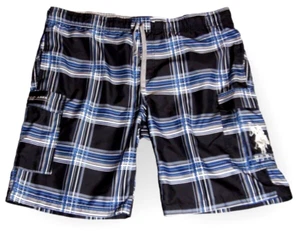 US Polo Ass Swim Trunks Size XL Plaided Blue/Black Men's Shorts Slightly Used - Picture 1 of 6