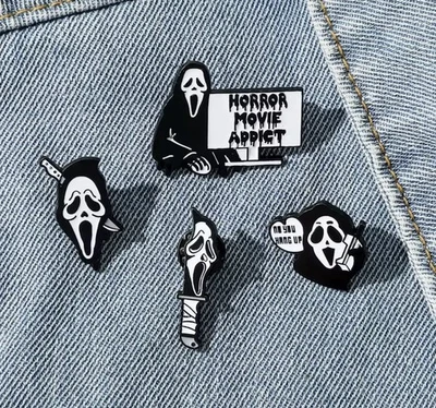 Ghost Face Mask Style Pin Set 4pc Ghost Mask Set Rubber Backers FREE SHIPPING - Image 1 of 4